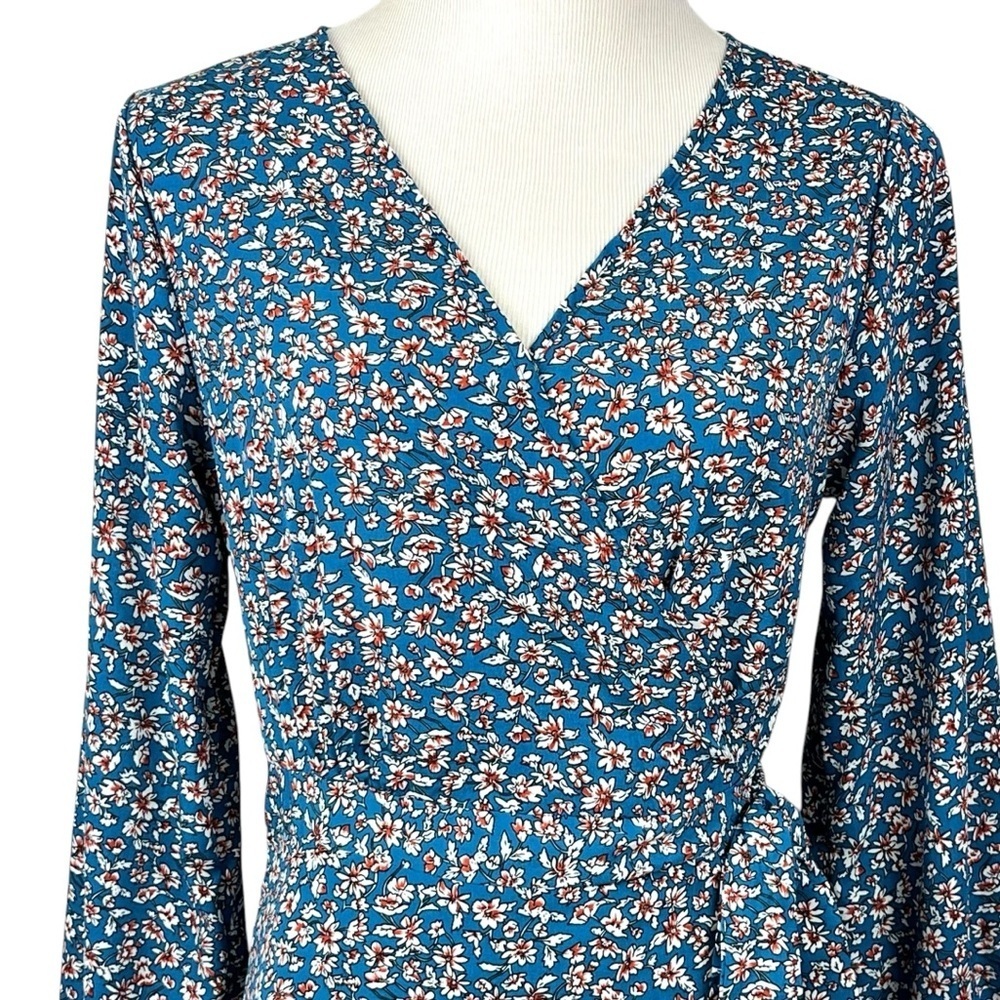 Pretty Garden Women’s Floral Cottagecore Wrap Teal Dress Size Small - Picture 3 of 13